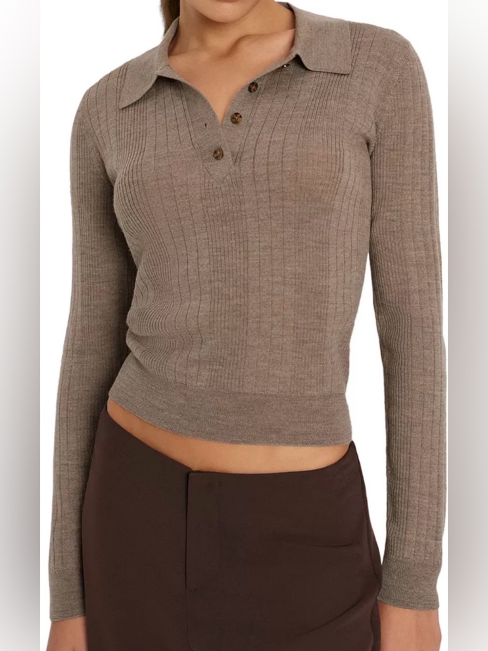 Reformation Hermia Regenerative Merino Polo Merino Wool Medium Semi-Cropped M